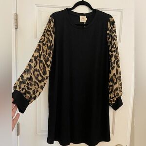 Black Dress with Leopard Print Sleeves